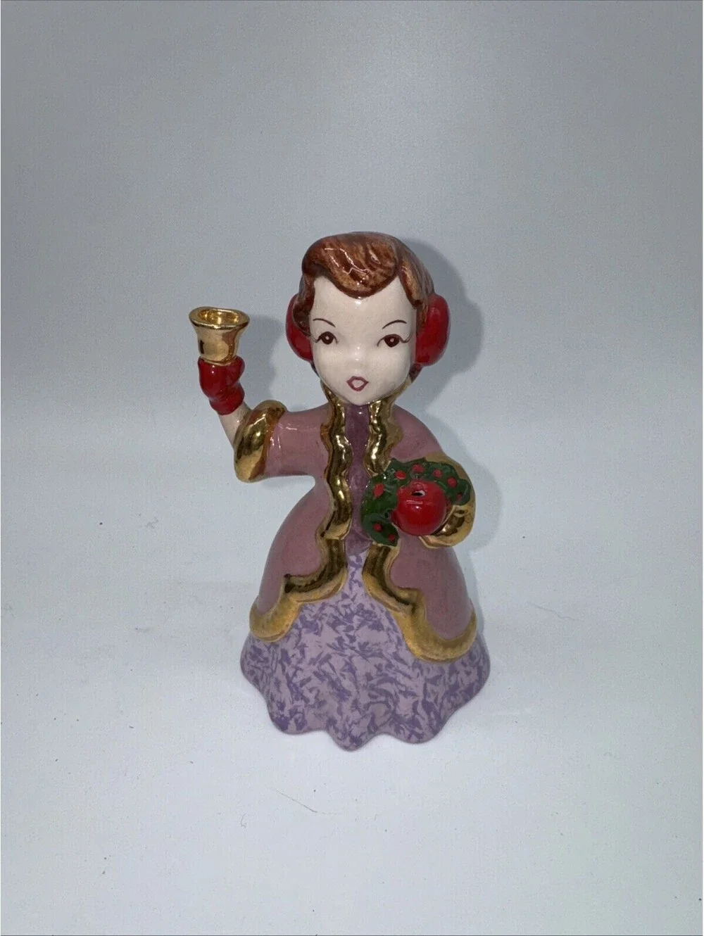 Vintage Atlantic Mold Ceramic Girl  Ringing Bell 5.5” Tall